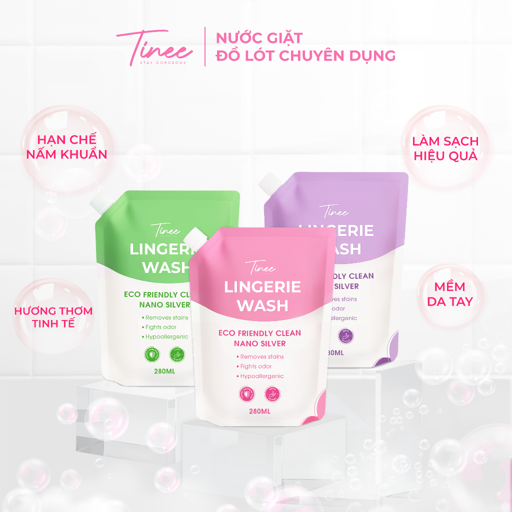 Túi Nước Giặt Đồ Lót Chuyên Dụng Tinee  - Nano Bạc Hạn Chế Nấm Khuẩn, An Toàn Cho Da (280ml/Túi)