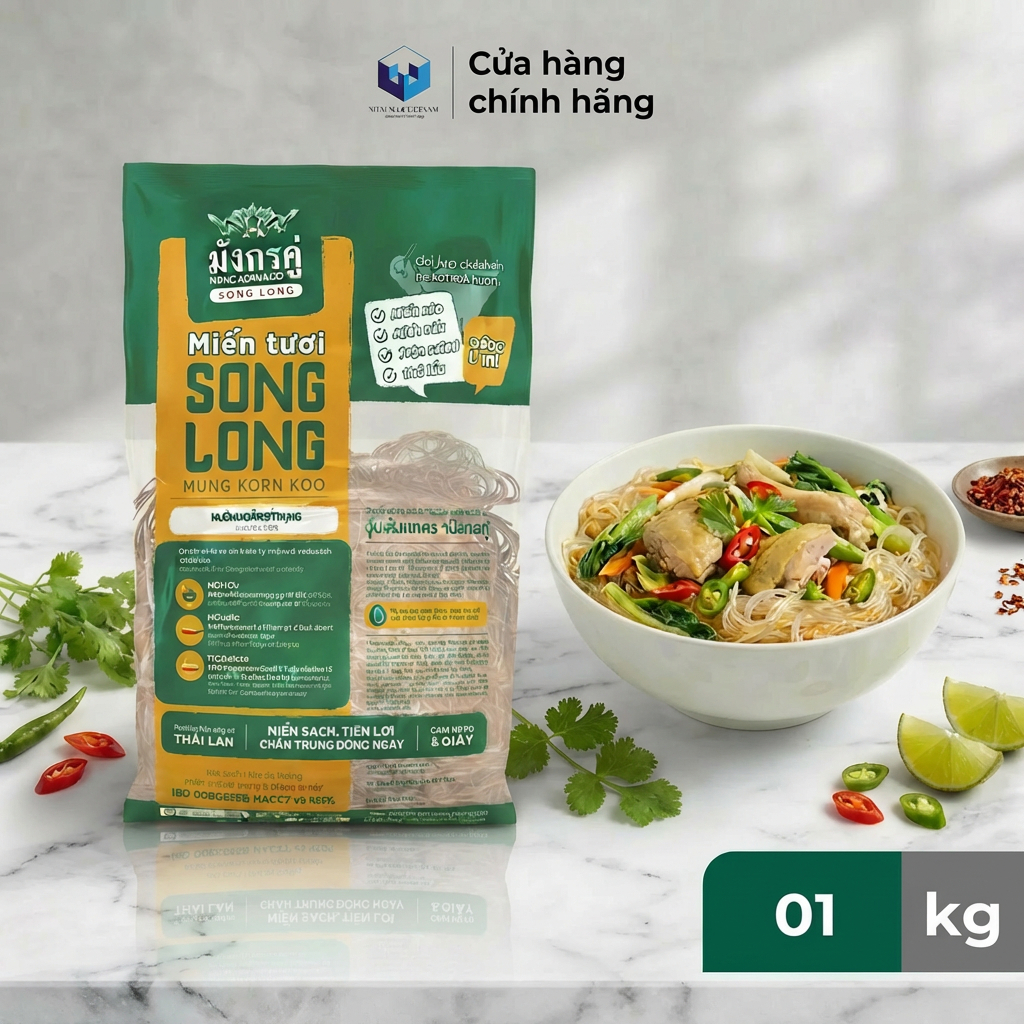 Miến tươi SONG LONG 1 kg (Không cần ngâm - 5 giây chần trụng)