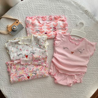 Đồ bộ cotton áo quần chip nhún bèo HotGa cho bé sơ sinh đến 12kg