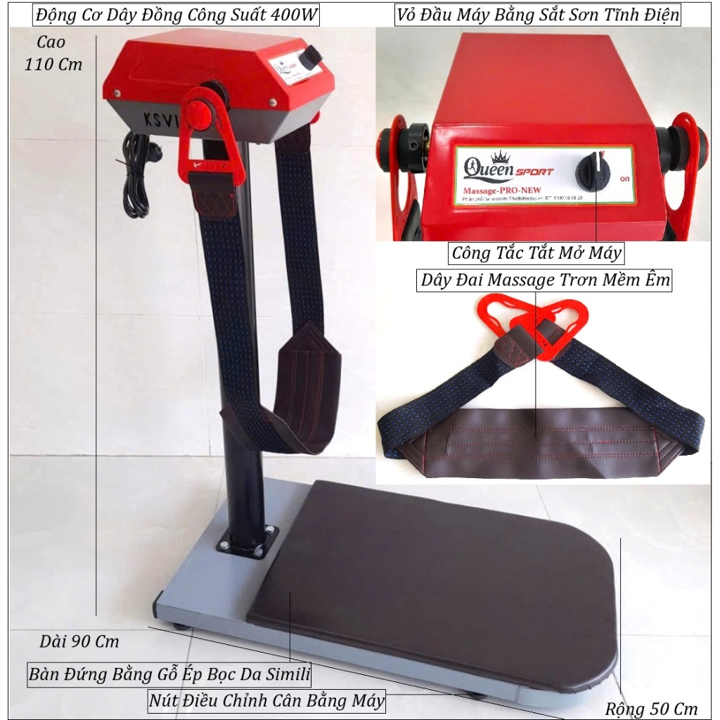 Máy Rung Tan Mỡ Bụng Phòng Gym Queen Pro Dây Trơn Mẫu Mới: 400W  Bảo hành Đổi Mới 2 năm