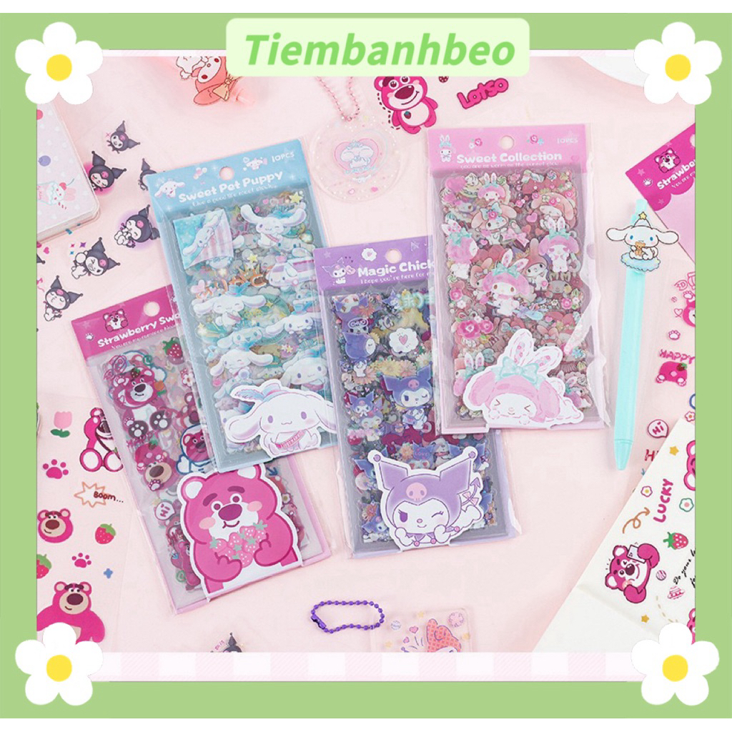 kuromi Sticker cute trong suốt 10 miếng | Sticker gấu thỏ hoạt hình | Dán journal sổ tay planner