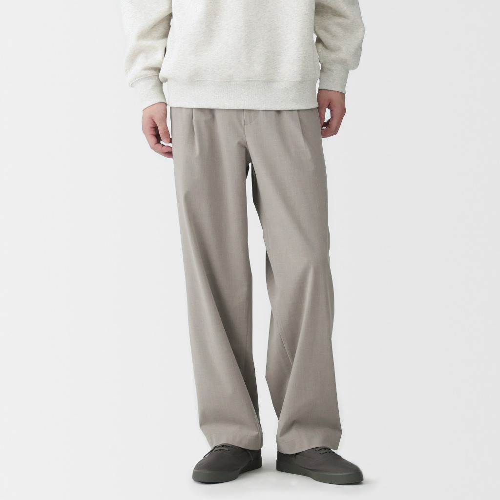 [26SS] MUJI Quần Nam Nhanh Khô Ống Rộng Xếp Ly