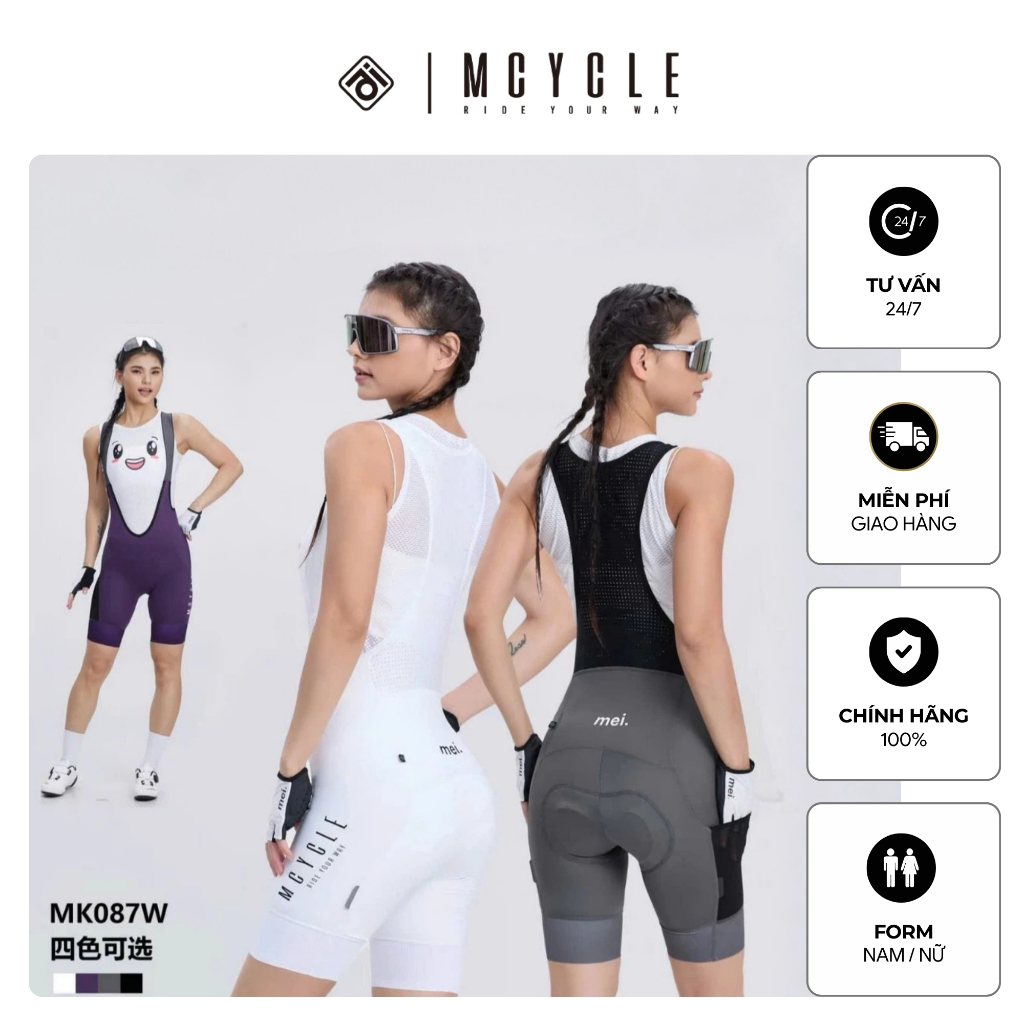 Quần ngắn đạp xe nam nữ có dây treo - chính hãng Mcycle - MK087w