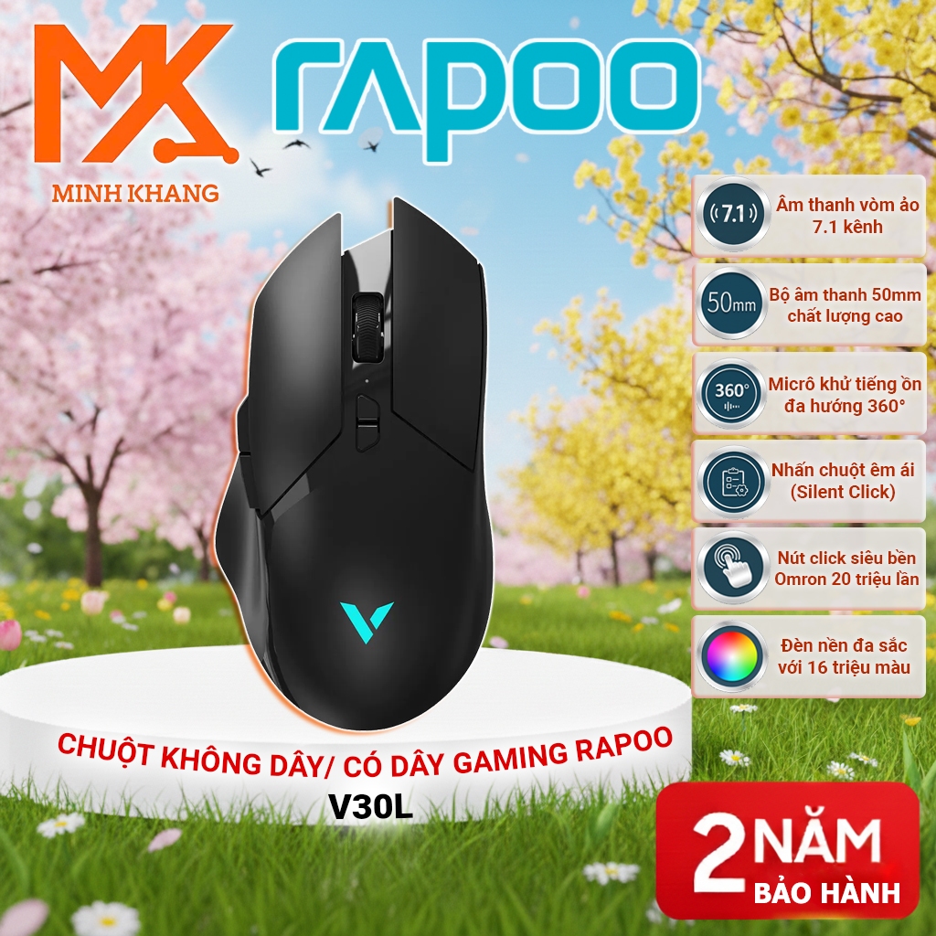 [Rapoo Chính Hãng] Chuột Gaming Rapoo V30L – Wired/Wireless, Nhẹ, DPI Cao, Pin Sạc, Độ Trễ Thấp