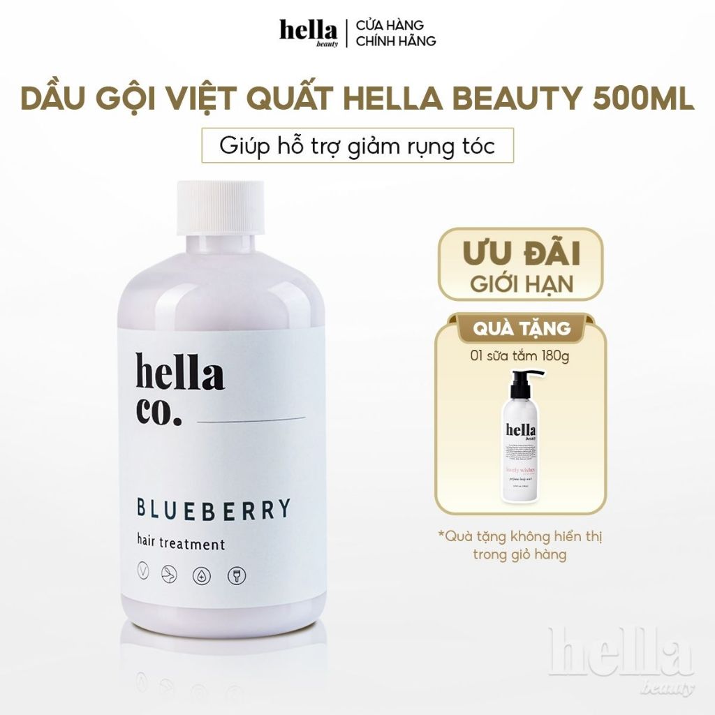 Dầu gội việt quất hỗ trợ giảm gãy rụng Hella Beauty 500g