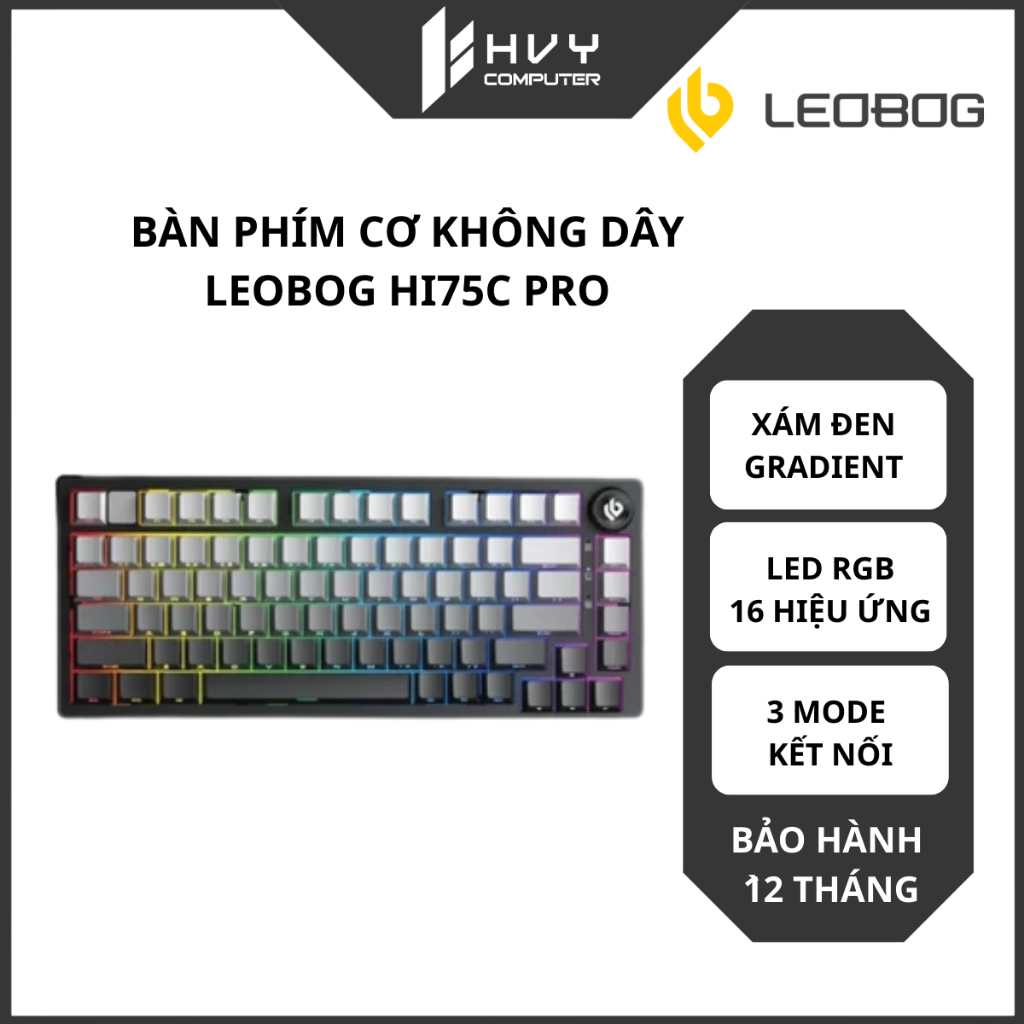 Bàn phím cơ không dây LEOBOG HI75C Pro Xám Đen Gradient | 3 Mode kết nối - Hàng chính hãng