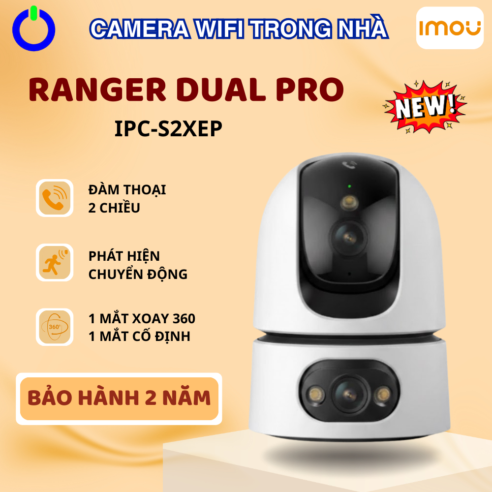 Camera Wifi Trong Nhà IMOU RANGER DUAL PRO 2 Ống Kính Tầm Nhìn 360 Đàm Thoại 2 Chiều Bảo Hành 2 Năm