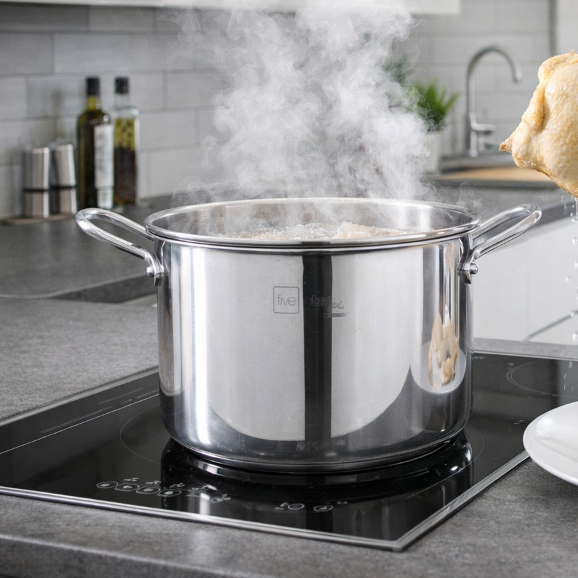 Nồi Luộc Gà Inox 304 Fivestar Plus Thân Cao 3 Đáy – Size 26/28/30cm – Nắp Kính – Bảo Hành 25 Năm
