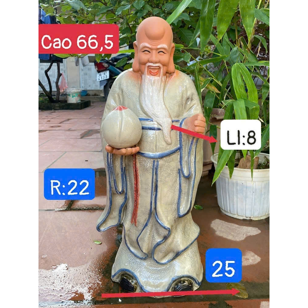 Tượng ông thọ cao 40,46,5 và 55,66,5 và 75 cm.ghép cây bon sai, cây cảnh, cây văn nhân.gốm sứ bát tr