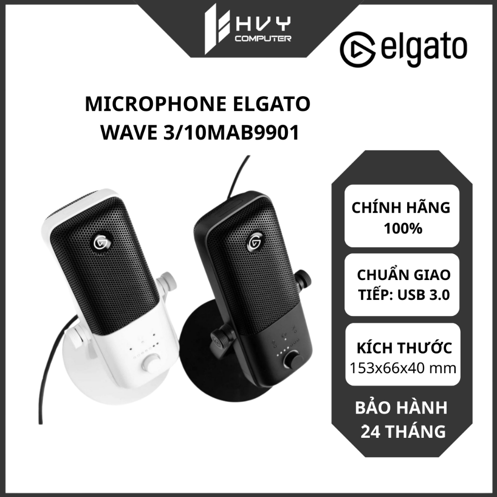 Microphone Elgato Wave 3 10MAB9901 | Thiết kế tối giản, Sang trọng - Hàng chính hãng