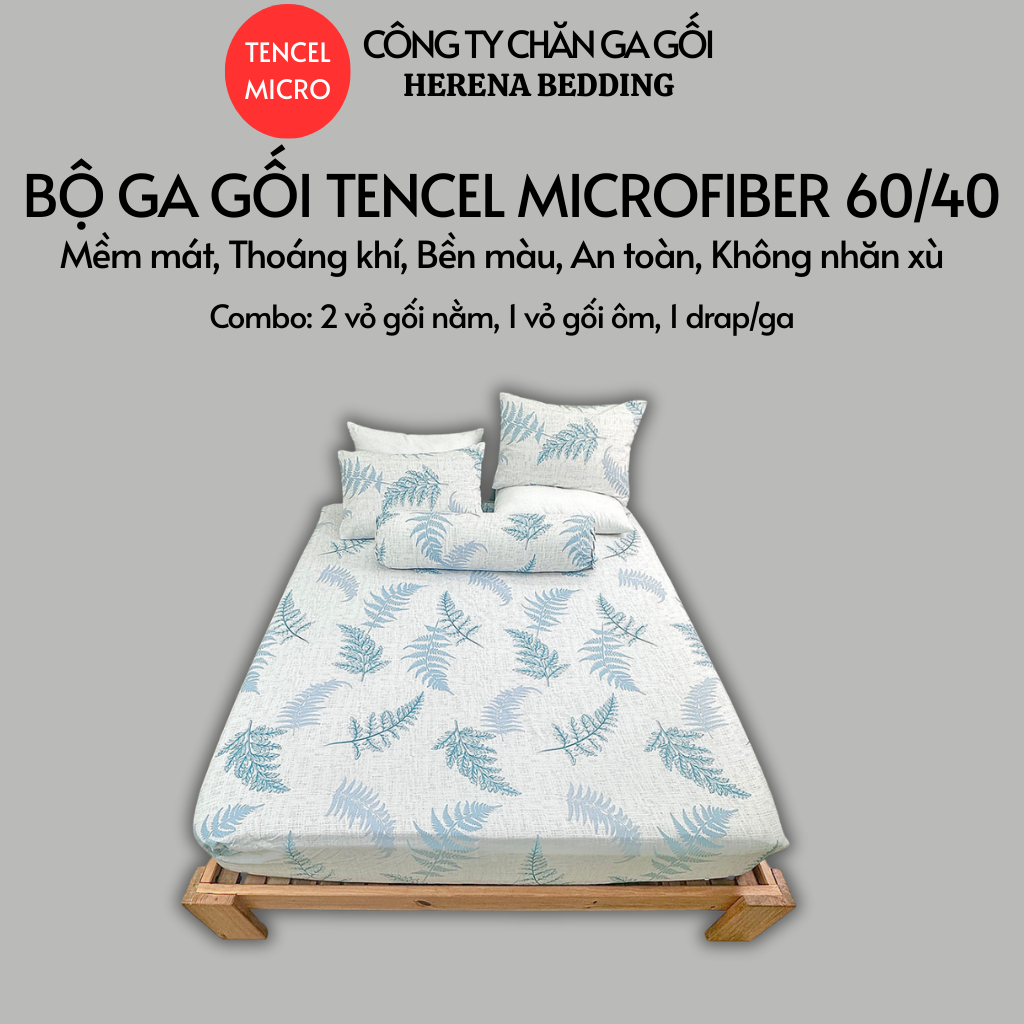 Bộ ga gối 4 món Lụa Tencel Microfiber CÔNG TY NỆM mềm nhẹ, mát mẻ thoải mái ngủ ngon