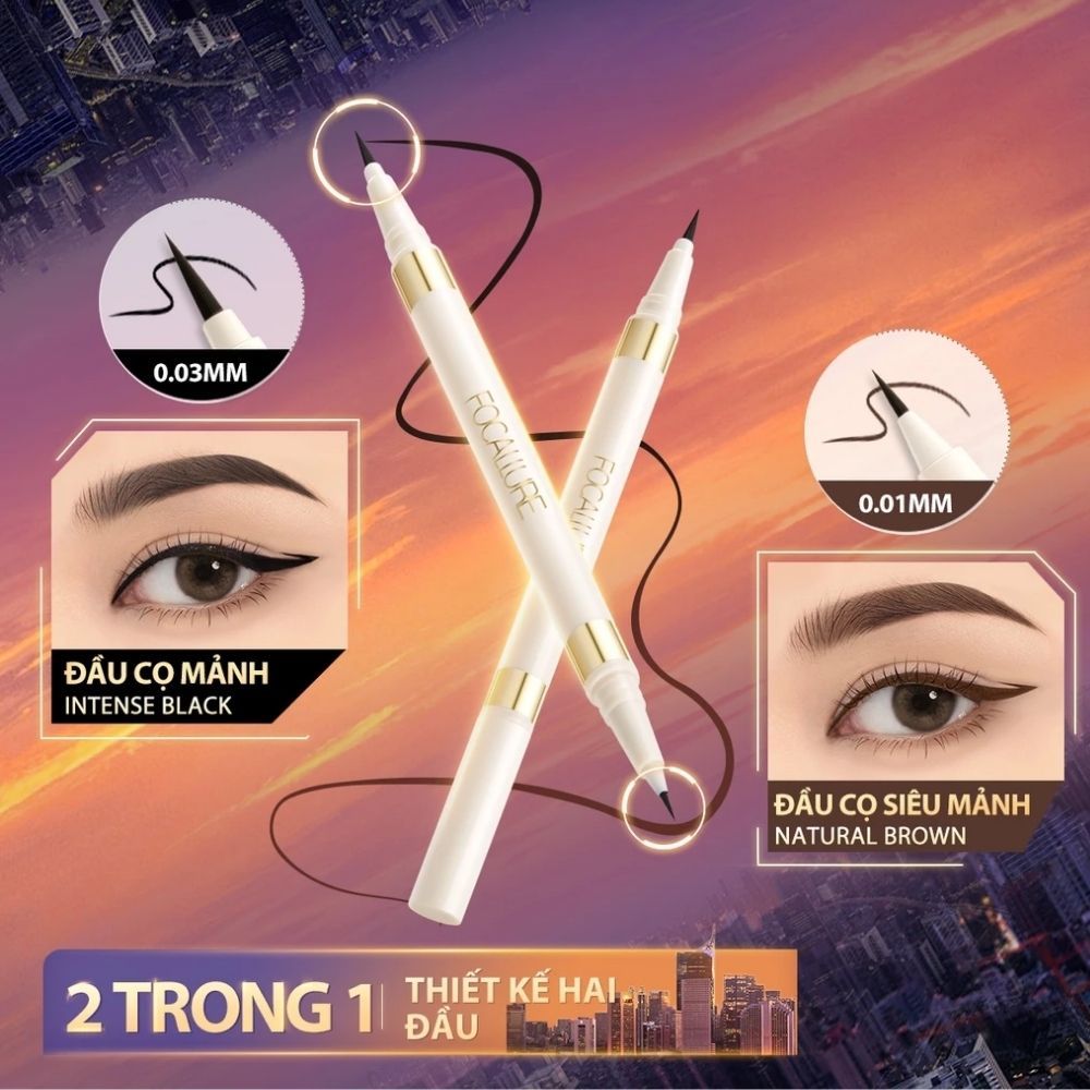 Ảnh 6 của Bút kẻ mắt FOCALLURE 2 đầu trong 1 khô nhanh chống nước không nhòe màu đen nâu,
