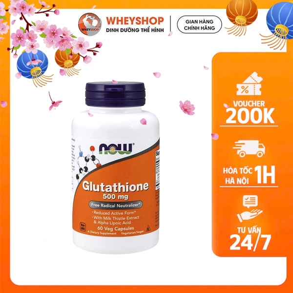 Viên uống Now Glutathione 500mg (60 viên - 120 viên) của Mỹ , hỗ trợ cải thiện gan - WHEYSHOP VN