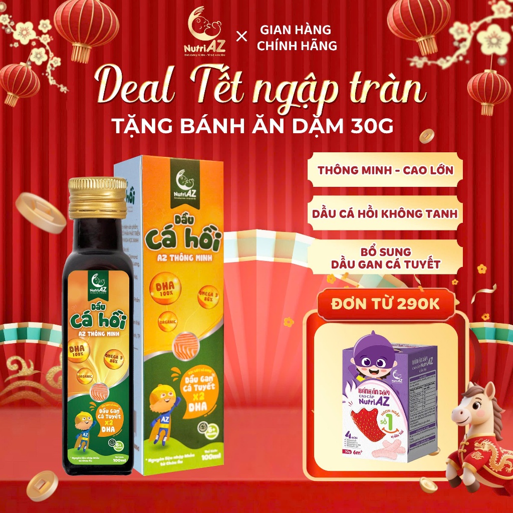 Dầu Ăn Dặm Cho Bé NutriAZ Cá Hồi Bổ Sung Gan Cá Tuyết Phát Triển Trí Não Cho Bé Nhập Khẩu Châu Âu