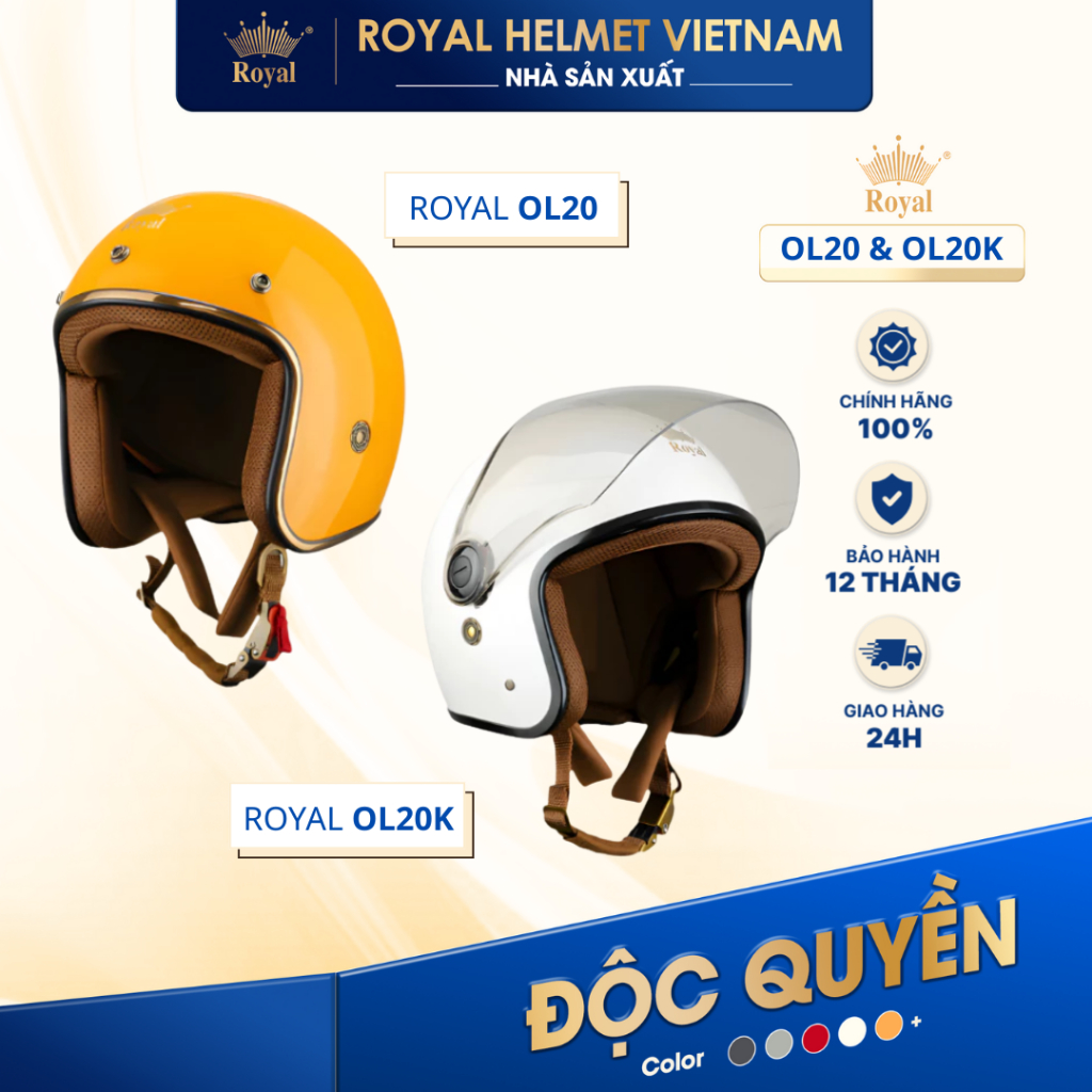 [NHÀ SẢN XUẤT] Series Mũ Bảo Hiểm 3/4 Royal OL20 và OL20K - Combo Mũ Bảo Hiểm Cho Nam Nữ Bán Chạy