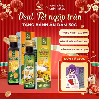 Dầu Ăn Dặm Cho Bé NutriAZ - Set Dầu Cá Hồi, Oliu Sachi,Chiên Xào 5 Hạt Quý NutriAZ Thông Minh Cao Lớn Cho Bé Từ 6 Tháng