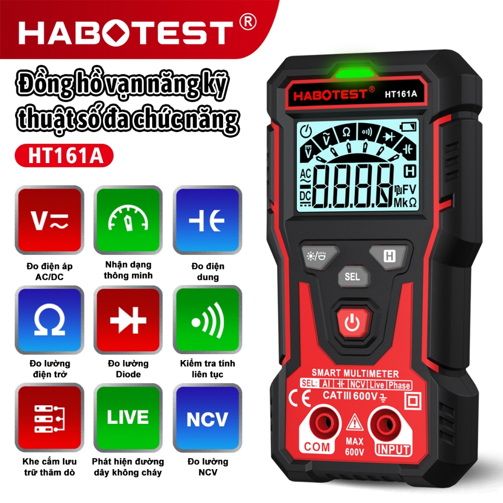 HABOTEST HT161A (HT123 nâng cấp) Đa đo kỹ thuật số 600V AC / DC Công suất phát…