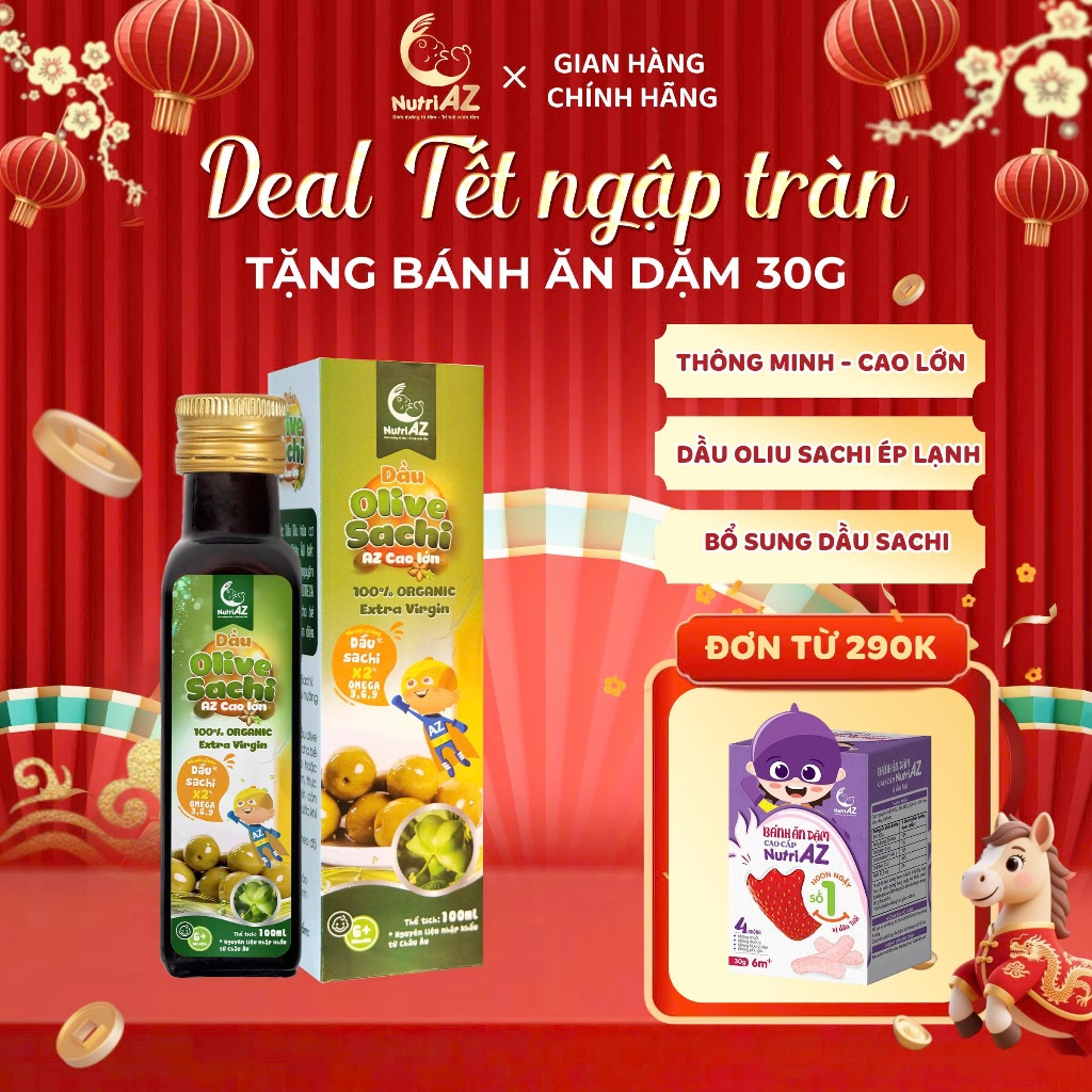 Dầu Ăn Dặm Cho Bé NutriAZ - Dầu Oliu Sachi Giúp Thông Minh Cao Lớn Nhập Khẩu Châu Âu