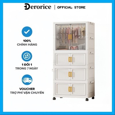 【Rộng 55】Tủ nhựa đựng đồ, Tủ quần áo gấp gọn, Chất liệu dày dạn và bền, Bánh xe di chuyển linh hoạt