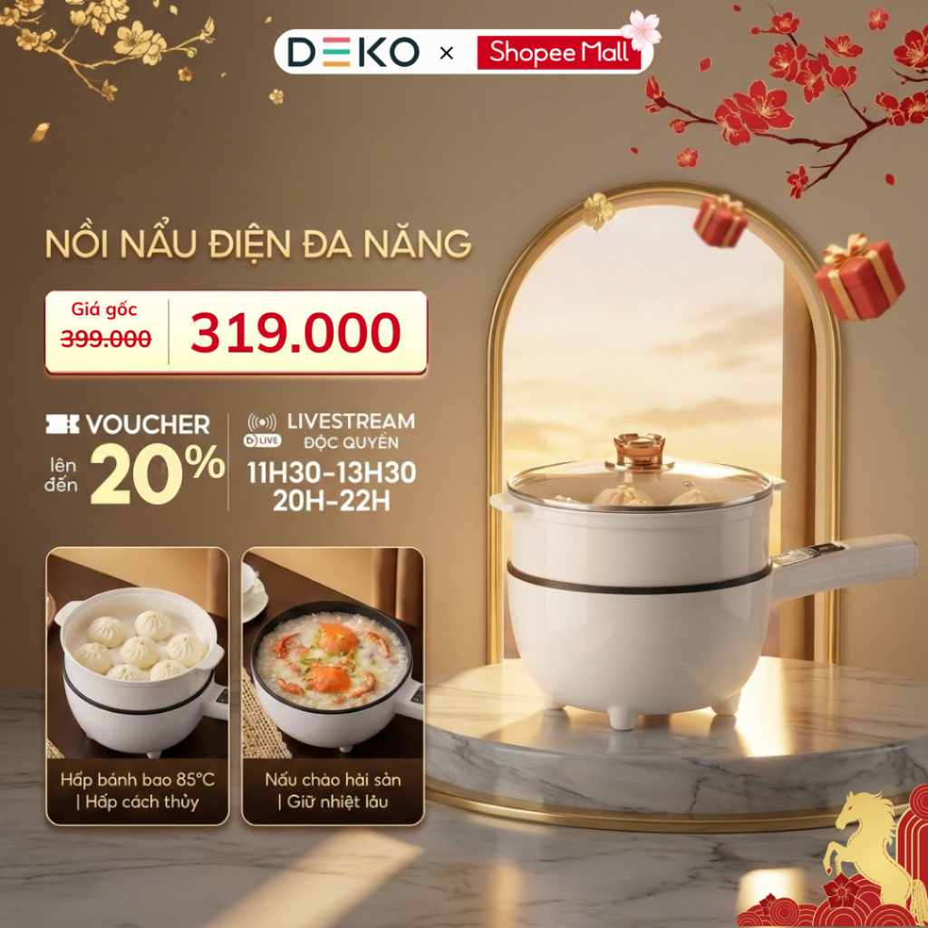 [THẺ TRÚNG THƯỞNG] Chảo Điện Đa Năng Chống Dính Mini Dung Tích 3L Nồi Lẩu Điện Có Tay Cầm Điều Chỉnh Nhiệt Độ