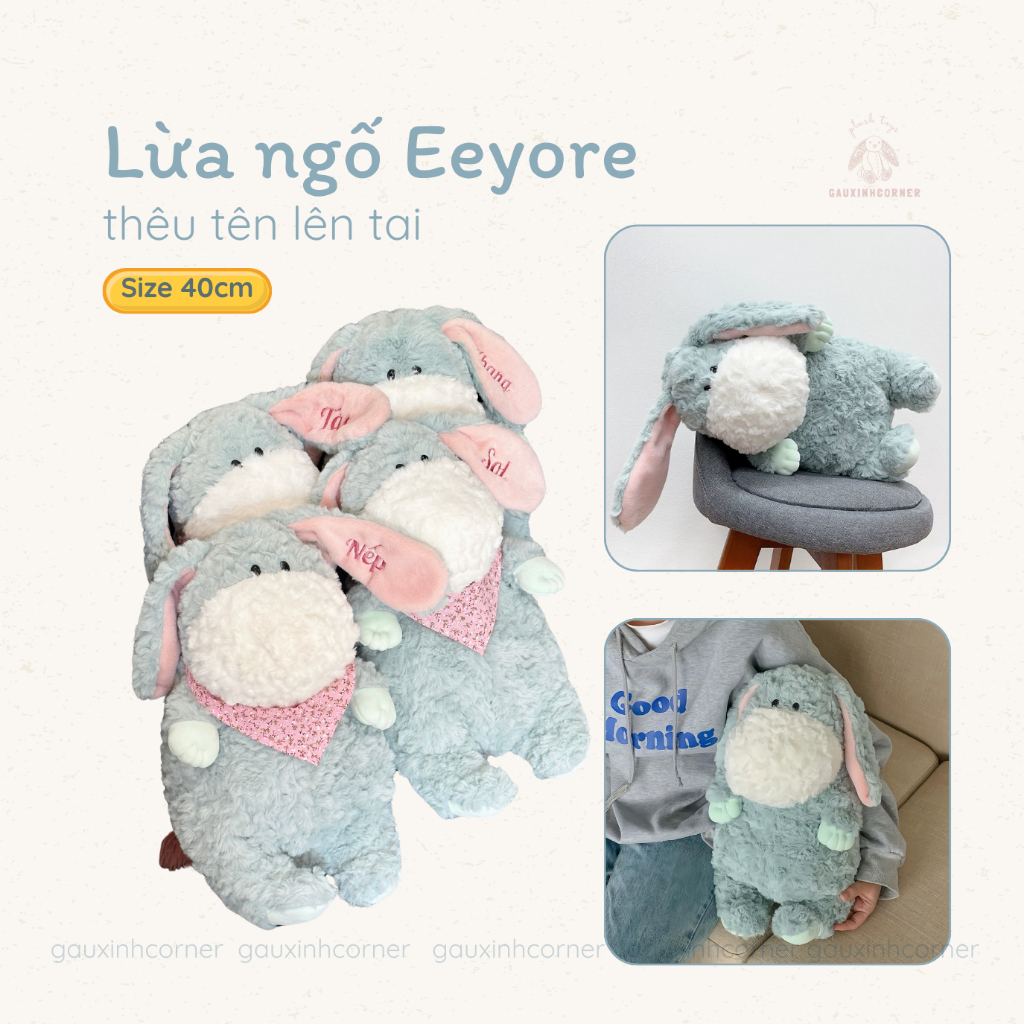 Gấu bông Lừa Eeyore thêu tên theo yêu cầu kèm yếm hoa xinh