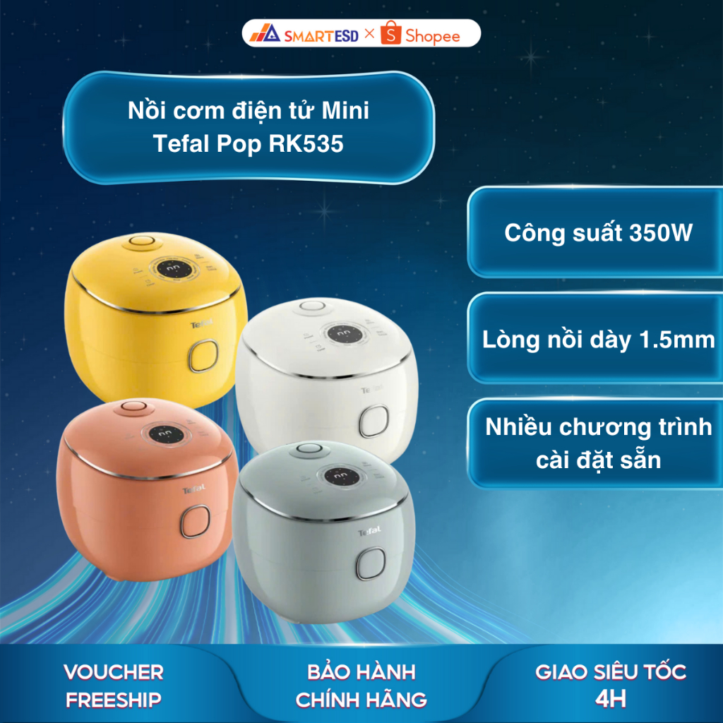 Nồi cơm điện tử Mini Tefal Pop RK535 0.7L - 8 chế độ nấu - Bảo hành chính hãng 24 tháng