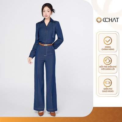 Set Đồ Nữ 𝐂𝐂𝐇𝐀𝐓 Dáng Suông Velour Noir Diễu Chỉ Nổi Chất Liệu Jean Cao Cấp 25BDJ2014ST