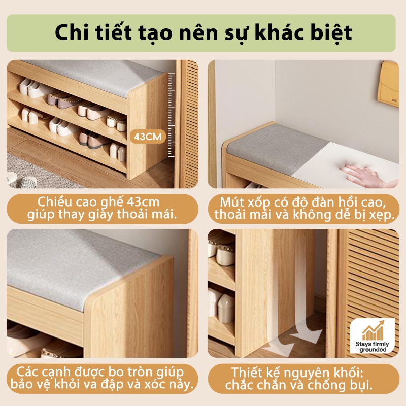 Tủ giày có ghế ngồi  cho phòng khách Thiết kế hiện đại chống ẩm chống mối mọt phù hợp mọi không gian | BigBuy360 - bigbuy360.vn