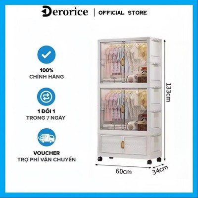 【Rộng 60】Tủ quần áo gấp gọn, Tủ đựng đồ nhựa trong suốt , Chất liệu dày dạn và bền,Bánh xe di chuyển linh hoạt