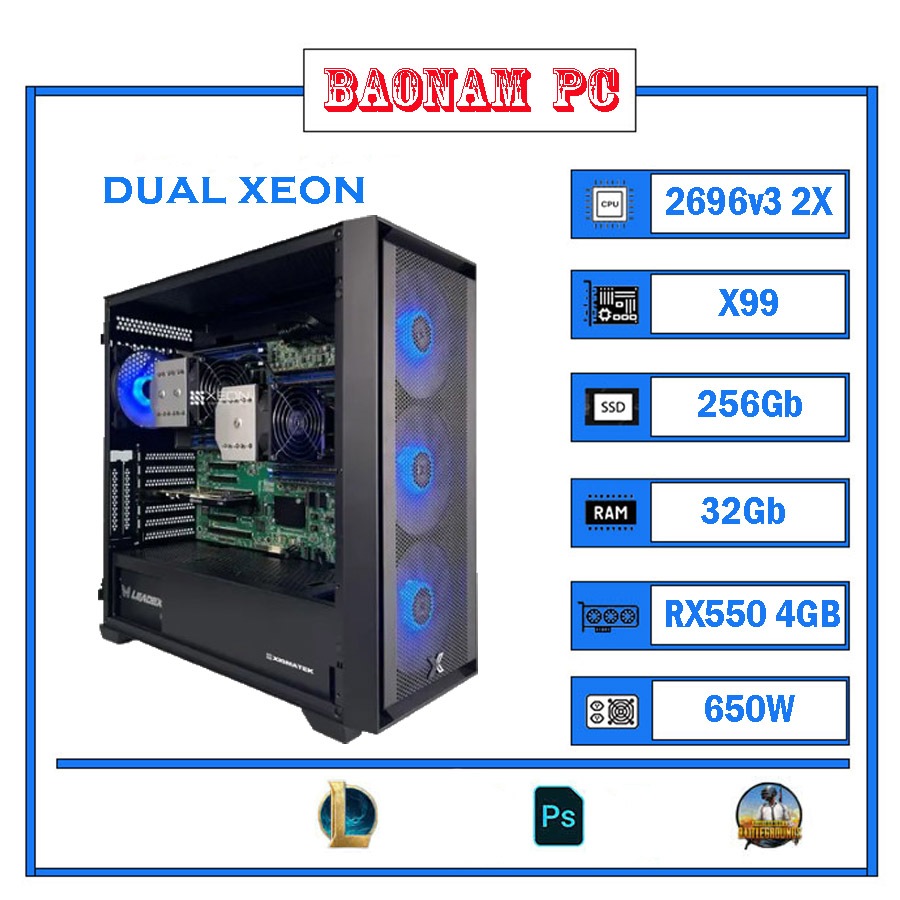 Bộ máy tính Intel Xeon E5-2696v3 ( 2 CPU ) Chuyên  chạy giả lập Box App Playe