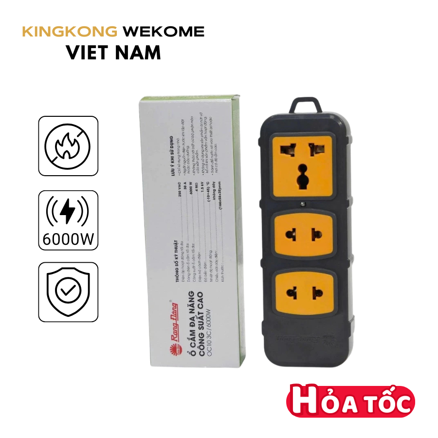 Ổ cắm đa năng OC10 Rạng Đông thiết kế hiện đại chịu tải lớn đến 6000W, công suất cao an toàn và bền 