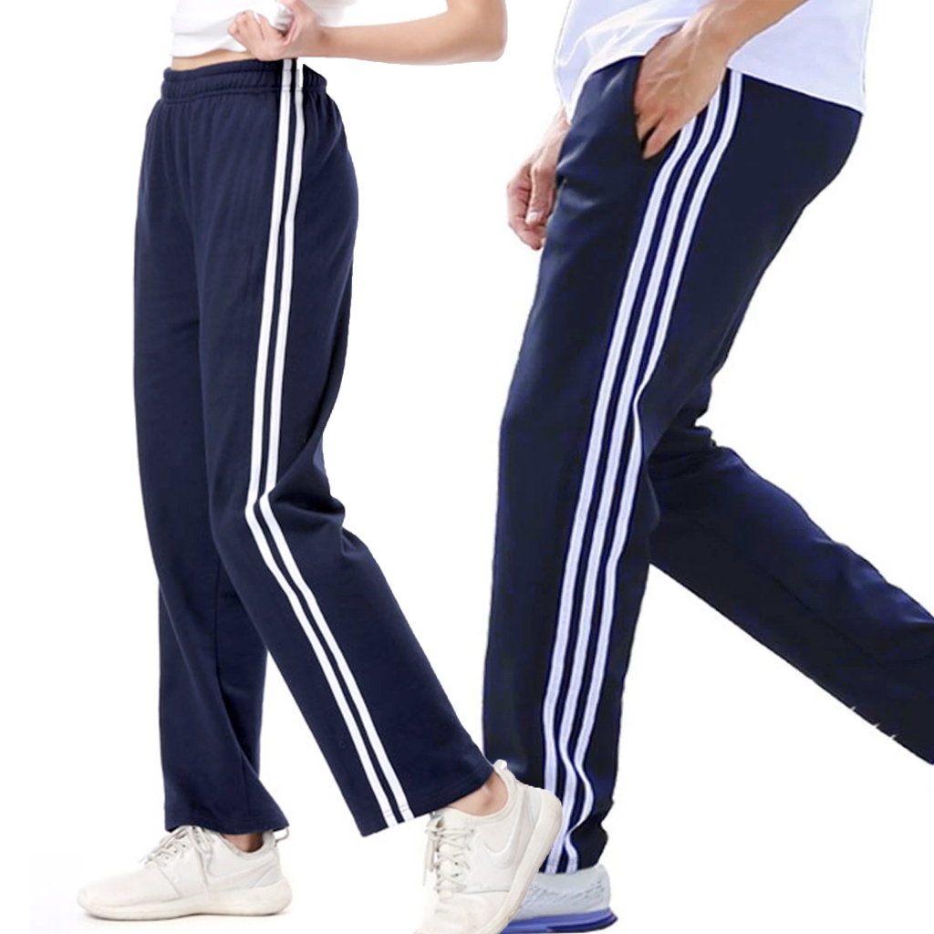 Quần thể dục vải dày dặn, vải tốt màu xanh đen, màu đen Jadiny hai sọc, ba sọc trắng nam nữ Jadiny