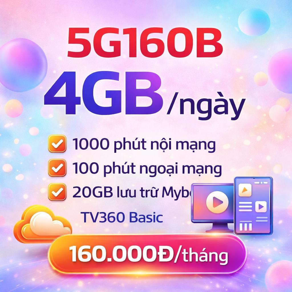 [COMBO 5G] SIM 5G VIETTEL 5G160B COMBO DATA 4GB/NGÀY + NGHE GỌI . ĐĂNG KÝ CHÍNH CHỦ