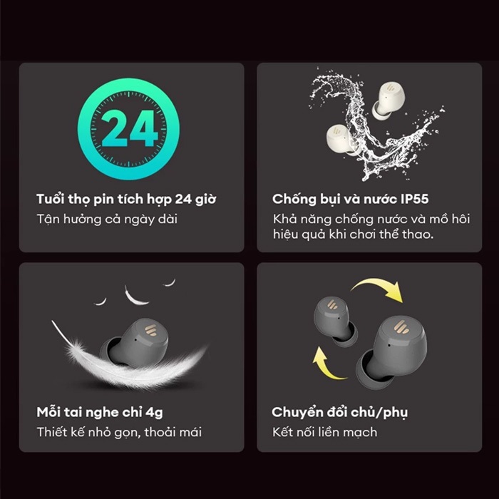 Tai nghe Bluetooth TWS Edifier X3 Lite | Bluetooth 5.3 | Thời Lượng Pin 24 Giờ | Khử Tiếng Ồn Môi Trường | BigBuy360 - bigbuy360.vn