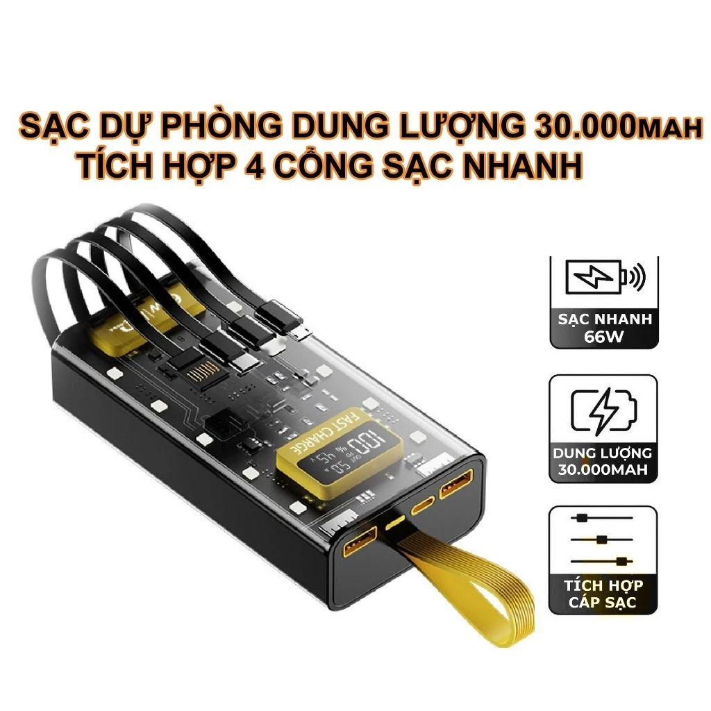 [Ở HÀ NỘI ĐẶT LINK NÀY] Sạc dự phòng trong suốt 30000mah với 2 cổng sạc nhanh 22,5W | BigBuy360 - bigbuy360.vn