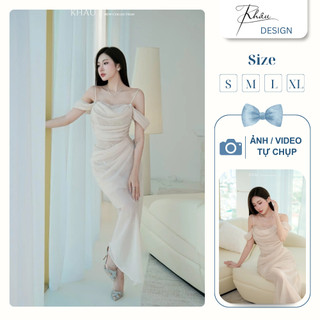 Đầm Nữ Đi Tiệc, Đầm Nữ Khâu Design Voan Trễ Vai Kem Sang Chảnh Chất Liệu Cao Cấp - K869