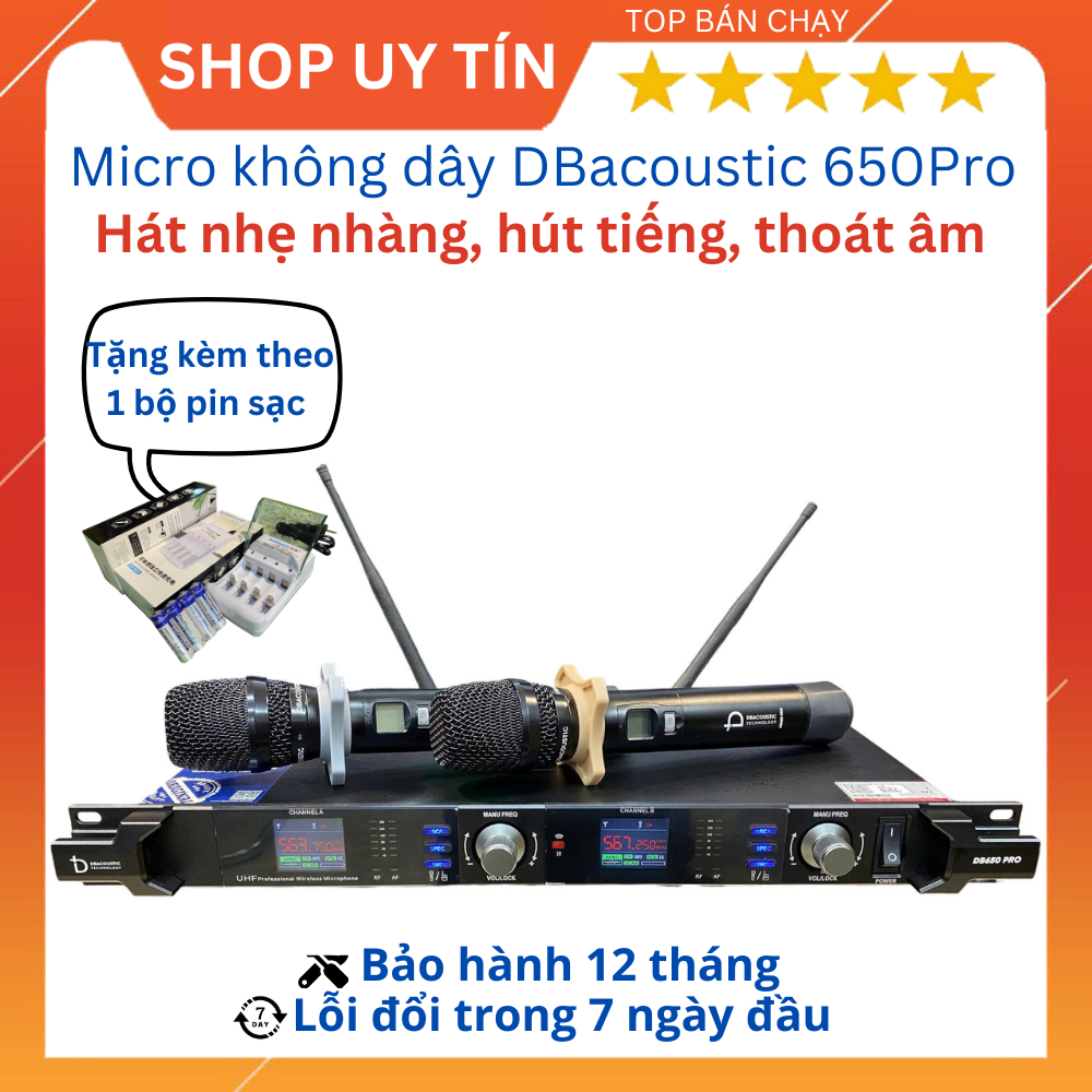 Micro Không Dây DBacoustic DB650 PRO – Âm Thanh Chuyên Nghiệp, Chất Âm Cao Cấp. Bảo Hành Chính Hãng.