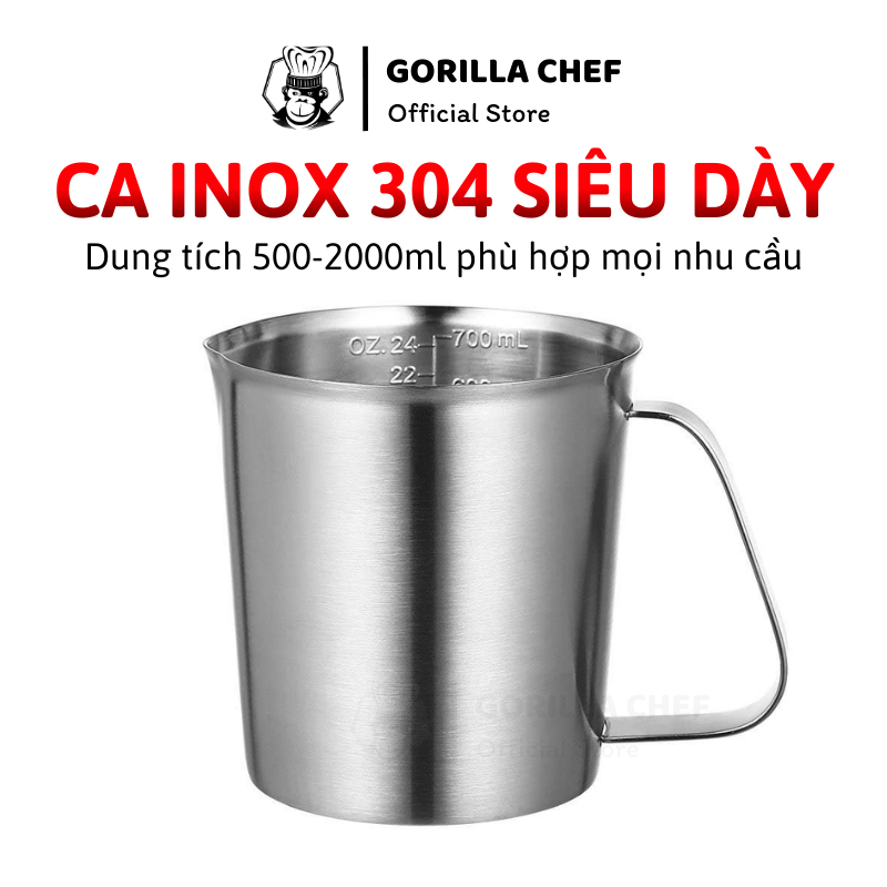 Ca inox 304 siêu dày 500-2000ml GORILLA CHEF sử dụng uống nước hằng ngày