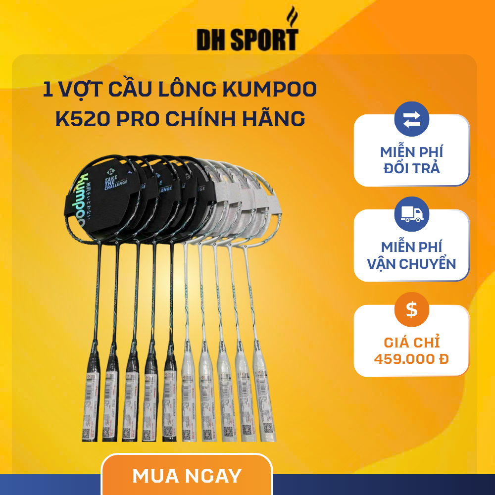 1 Vợt cầu lông KUMPOO K520 PRO chính hãng, căng sẵn 11kg tặng kèm bao đựng và quấn cán