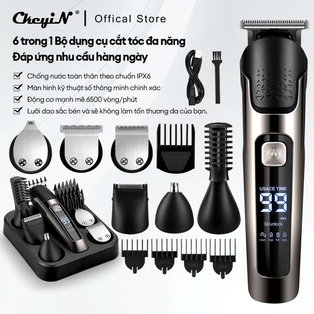 CkeyiN Máy cạo râu nam đa Năng điện 6 in 1 máy tỉa lông mũi tông đơ cạo lông nách vùng kín RD019H