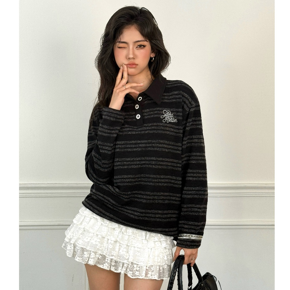 Áo Polo Sọc Tay Dài Form Rộng Cosie Long Sleve Top Aiai Official