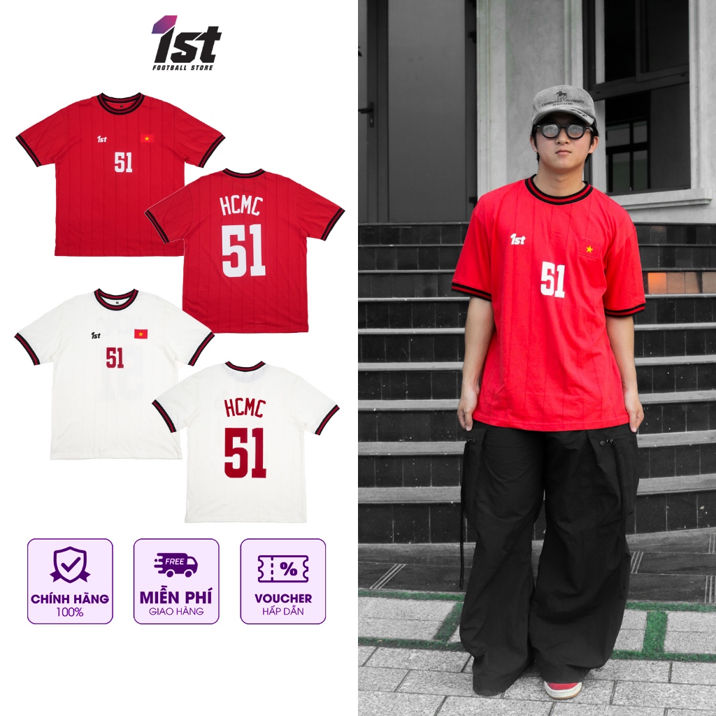 Áo Thun Phối thể thao 51 HO CHI MINH Football Jersey Áo Thun Local Brand 1st, Form Rộng Unisex