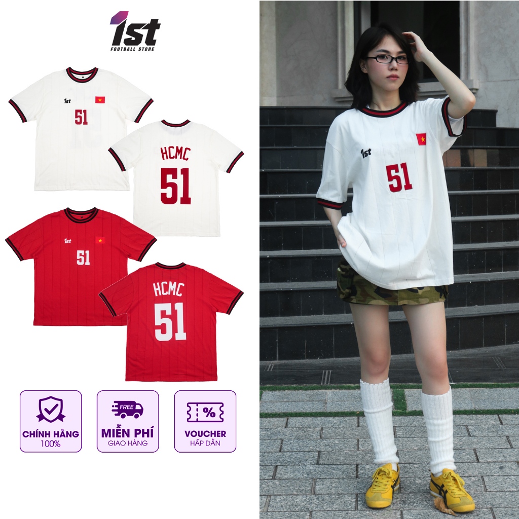 Áo Thun Phối thể thao 51 HO CHI MINH Football Jersey Áo Thun Local Brand 1st, Form Rộng Unisex