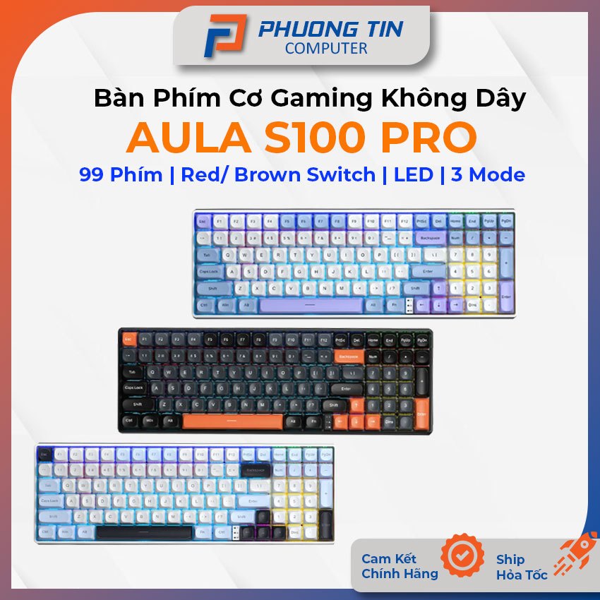 Bàn phím cơ Gaming AULA S100 PRO Red/ Brown Switch 90 phím Blutooth - Type C - Wireless 2.4G bảo hàn