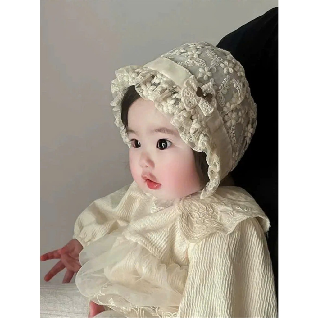 Mũ ren buộc dây tiểu thư viền ren đính nơ bé gái MU199, MU326 cho bé sơ sinh đến 1 tuổi