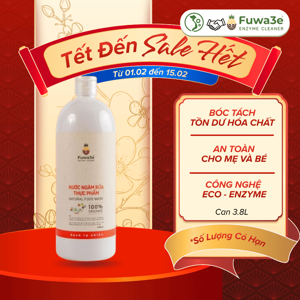 [Hỏa tốc] [Mua 2 giảm 10%] Nước Ngâm Rửa Thực Phẩm Fuwa3e Hữu Cơ Organic Khử Mùi Loại Bỏ Thuốc Sâu Chất Bẩn 1L