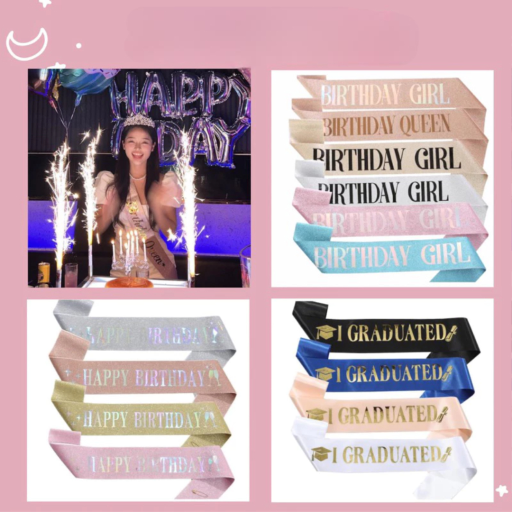 [Top Value] Băng Đeo Chéo Chữ Happy Birthday, Birthday Girl,Birthday Queen,I Graduated Chúc Mừng Sin