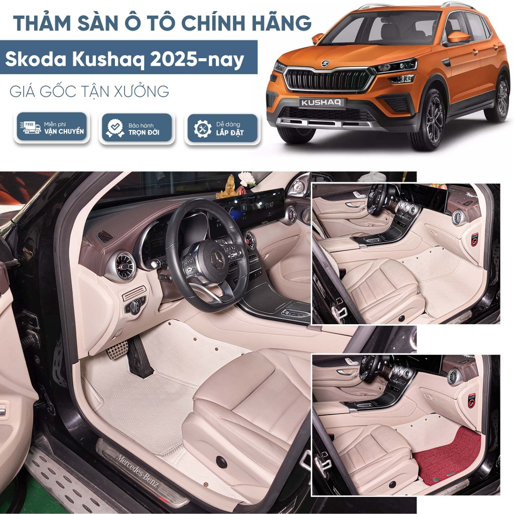 Thảm sàn 6D Skoda Kushaq 2025-nay  Chính hãng - Chuẩn theo xe - BH trọn đời