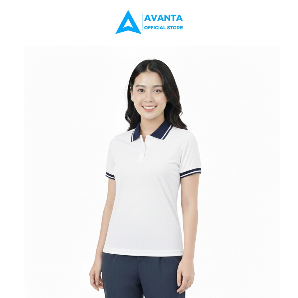 Áo polo nữ trắng viền AVANTA vải Cotton mắt chim không bai xù thoáng mát mềm mịn APL03