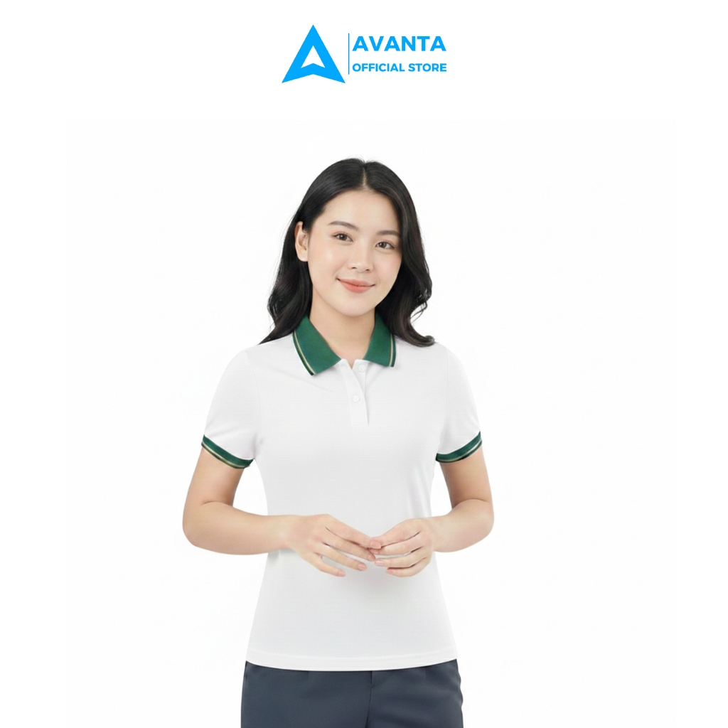 Áo polo nữ trắng viền AVANTA vải Cotton mắt chim thoáng mát mềm mịn không bai xù trẻ trung APL03